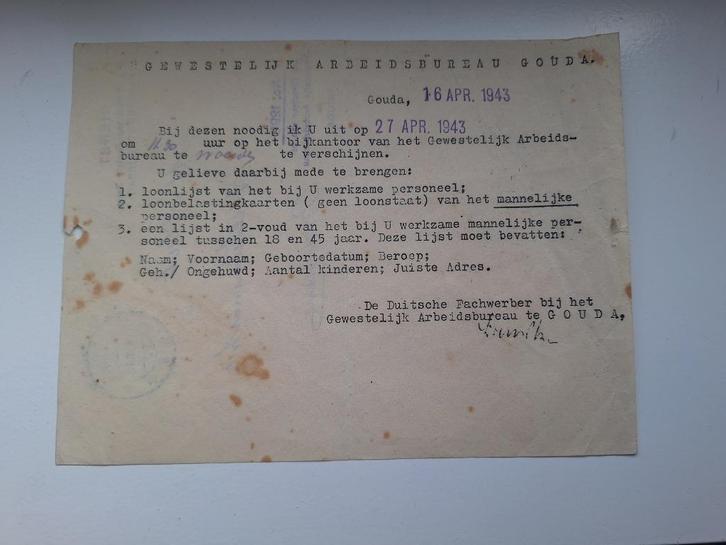 Gevreesd Poststuk 1943 Gouda Bodegraven, Verzamelen, Militaria | Tweede Wereldoorlog, Nederland, Verzenden
