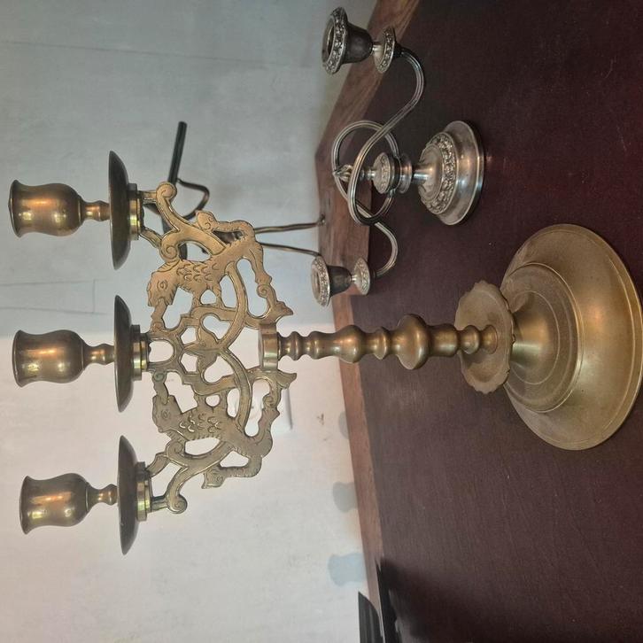 zware grote kandelaar antiek messing c1880, Antiek en Kunst, Antiek | Kandelaars, Koper of Brons, Ophalen of Verzenden