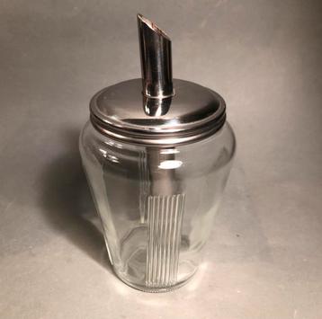 Vintage suikervaatje, suiker dispenser, glas en metaal beschikbaar voor biedingen