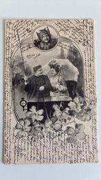 Echtpaar in oude koets,zweep,parasol,nar. 1901, Verzamelen, Ansichtkaarten | Themakaarten, Ophalen of Verzenden, Voor 1920, Gelopen