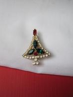Broche kerst kerstboom groen rood heldere rijnsteentjes, Verzenden, Gebruikt