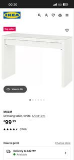 MALM kaptafel wit met glasplaat, Huis en Inrichting, Ophalen, Gebruikt, 100 tot 150 cm, Glas