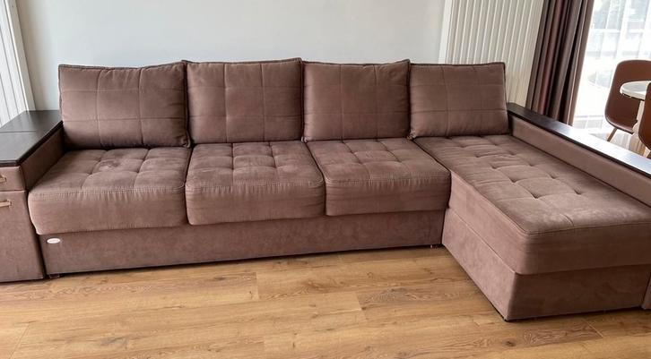 Hoekslaapbank met opbergruimte (rookvrij), Huis en Inrichting, Slaapkamer | Slaapbanken, Zo goed als nieuw, 140 cm, 220 cm, Tweepersoons