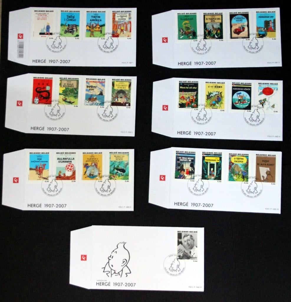Belgie 7 FDC 3636-3660 Hergé Tintin Kuifje 2007 alle albums, Verzenden, Gestempeld