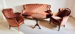 Roze bank fauteuil vintage barok queen ann retro franjes, Ophalen of Verzenden