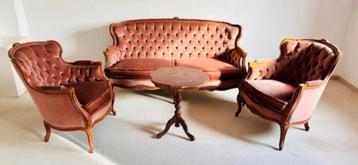 Roze bank fauteuil vintage barok queen ann retro franjes beschikbaar voor biedingen