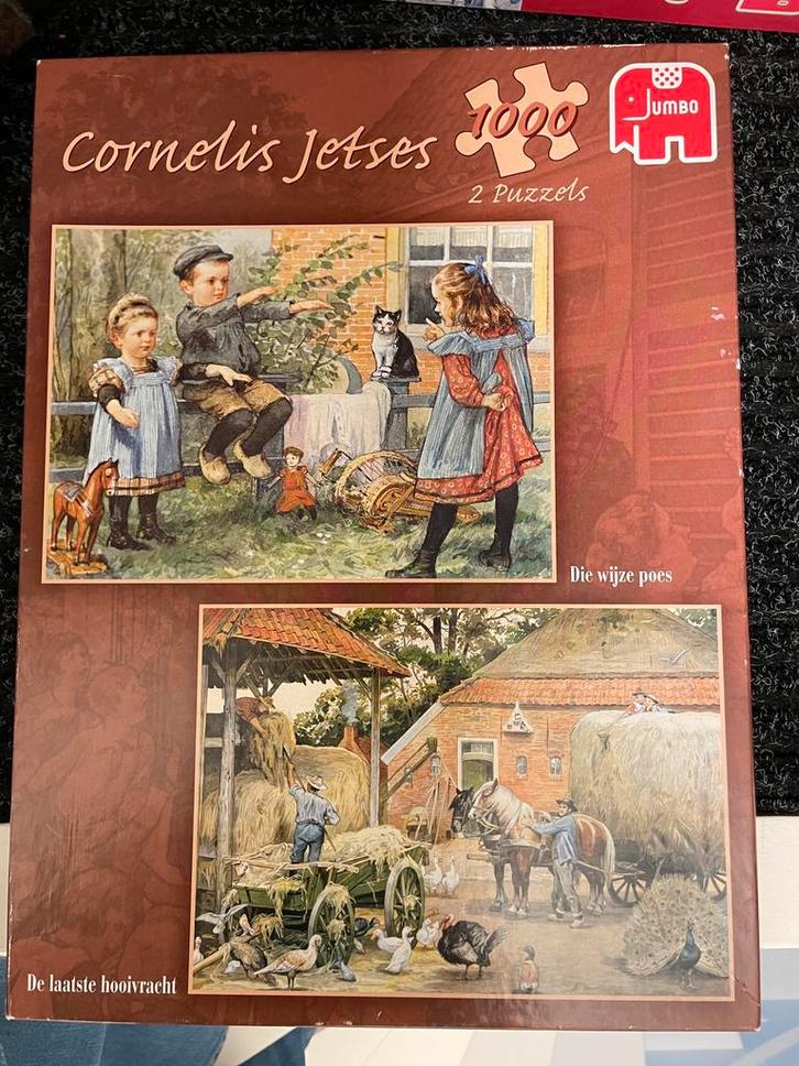 Cornelis Jetses  puzzel 2x1000 Die wijze poes/laatste hooi, Hobby en Vrije tijd, Denksport en Puzzels, Zo goed als nieuw, Legpuzzel