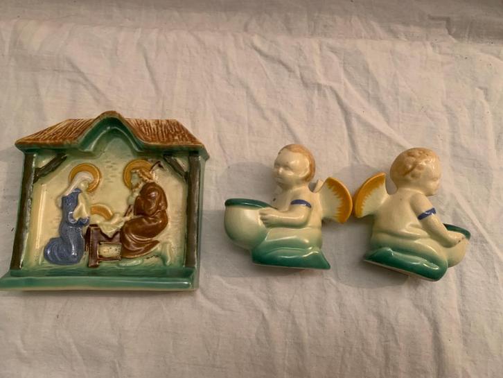 Antiek GoudaHolland  J&M + 2 engeltjes kaarsen vroege 20e, Antiek en Kunst, Antiek | Keramiek en Aardewerk, Ophalen of Verzenden