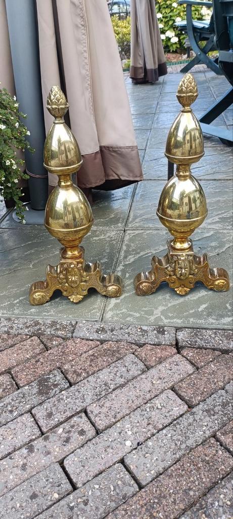 Antieke messing haardblokken Lodewijk XV -stijl, Antiek en Kunst, Antiek | Koper en Brons, Ophalen of Verzenden
