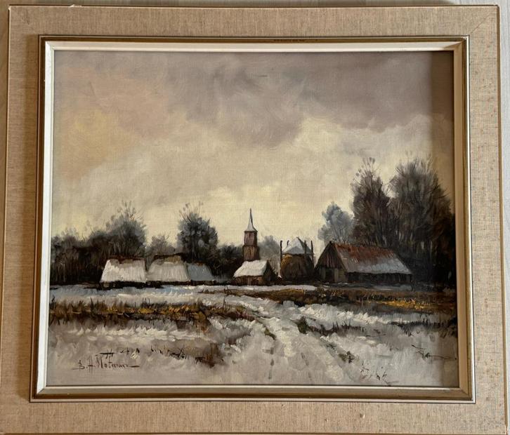 Schilderij van B.H. Slotman – “Dorpsgezicht in de winter", Antiek en Kunst, Kunst | Schilderijen | Klassiek, Ophalen