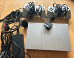 PS2 Slim Zilver met 2 Controllers, Spelcomputers en Games, Spelcomputers | Sony PlayStation 2, Gebruikt, Met 2 controllers, Ophalen of Verzenden