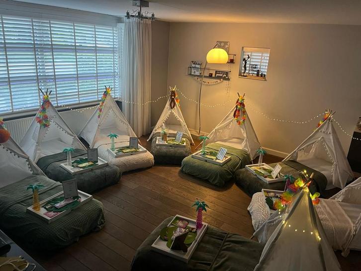 Tipi slaapfeestje kinderfeest in tipitent, Hobby en Vrije tijd, Feestartikelen | Verhuur, Verjaardag, Ophalen