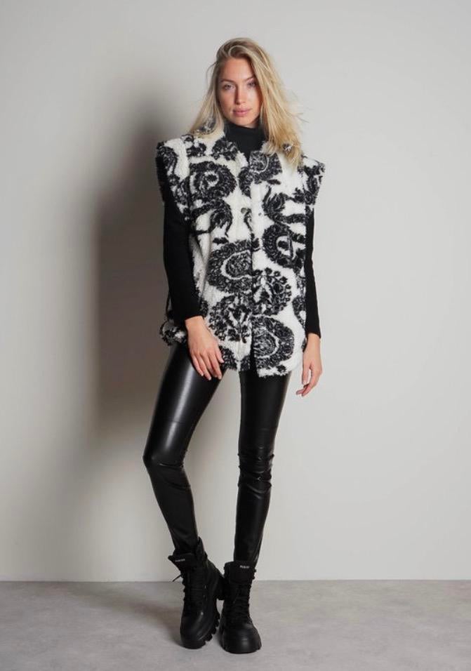 Alix the label fur teddy gilet/ jas maat M/L wit&zwart, Verzenden, Zo goed als nieuw, Maat 38/40 (M), Wit