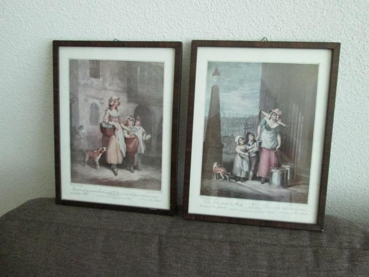 2 lijstjes met nostalgische prenten(etsen)OPHALEN!!, Antiek en Kunst, Curiosa en Brocante, Ophalen