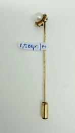 14 karaat gouden revers speld met inleg échte parel., Verzenden, Goud