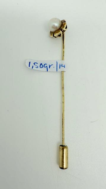 14 karaat gouden revers speld met inleg échte parel. beschikbaar voor biedingen