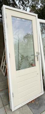 Buitendeur hout met kozijn, Doe-het-zelf en Verbouw, Kozijnen en Schuifpuien, Gebruikt, Deurkozijn, 150 tot 225 cm, Inclusief glas