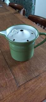 ANTIEKE EMAILLE RESEDA GROEN MELK KOKER GOUDEN BIES, Antiek en Kunst, Ophalen of Verzenden