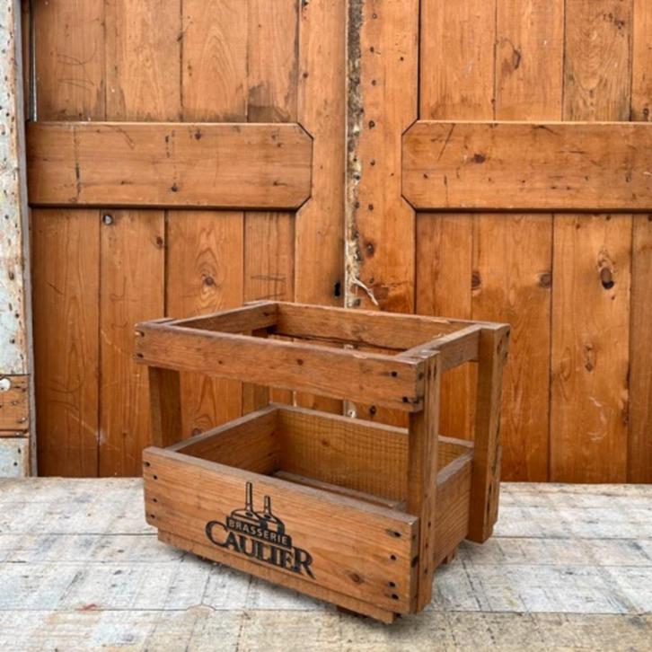 Flessenkrat Brasserie Caulier hout fles kist tekst origineel, Verzamelen, Biermerken, Gebruikt, Overige typen, Overige merken