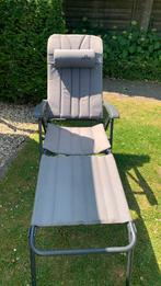 Donkergrijze camping relaxstoel met beensteun, Ophalen, Zo goed als nieuw, Aluminium, Verstelbaar