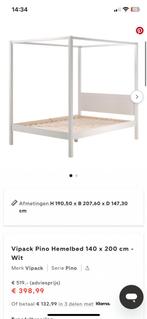 Hemelbed tweepersoons vivack pino FONQ 140x200, Huis en Inrichting, Slaapkamer | Bedden, Ophalen, Wit, Tweepersoons, 140 cm