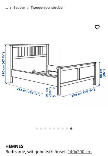Bedframe Hemnes 140x200 wit (IKEA) - afbeelding 3