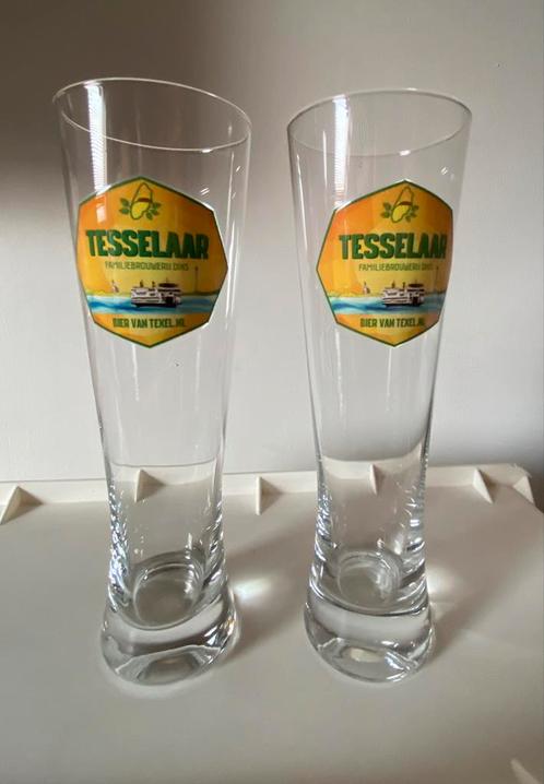 2x Bierglas van Tesselaar bier. Hoogte 21,5 cm., Verzamelen, Biermerken, Zo goed als nieuw, Glas of Glazen, Overige merken, Ophalen of Verzenden