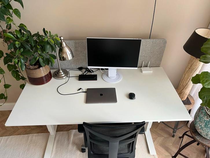 Zit-Sta Bureau 160x80 Wit - Handmatige Slinger, Huis en Inrichting, Bureaus, Gebruikt, Ophalen