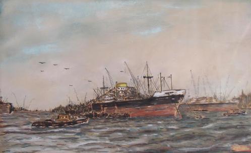 Havengezicht, 1964, Antiek en Kunst, Kunst | Schilderijen | Klassiek, Ophalen of Verzenden