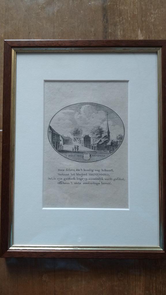 Kopergravure van dorp Heineoord, Antiek en Kunst, Kunst | Etsen en Gravures, Ophalen of Verzenden