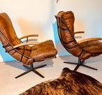 2 stijlvolle stoere leren draaifauteuils draai fauteuil, Huis en Inrichting, Fauteuils, Ophalen of Verzenden, Zo goed als nieuw