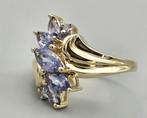 Gouden Vintage ring met tanzaniet en diamant. 2025/610., ., Paars, Ophalen of Verzenden, .
