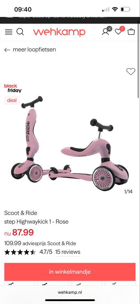 Scoot & Ride Highwaykick 1 Rose - Loopfiets, Kinderen en Baby's, Speelgoed | Buiten | Voertuigen en Loopfietsen, Gebruikt, Loopfiets
