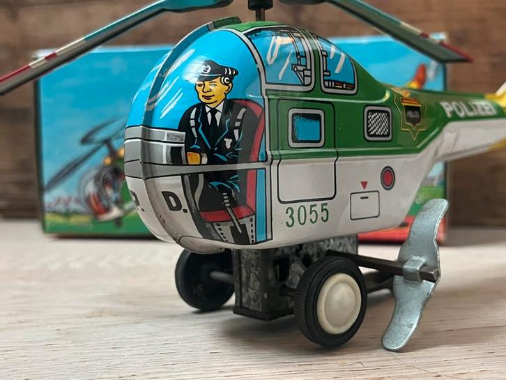 Vintage blikken speelgoed politiehelikopter Polizei ADAC, Antiek en Kunst, Antiek | Speelgoed, Verzenden