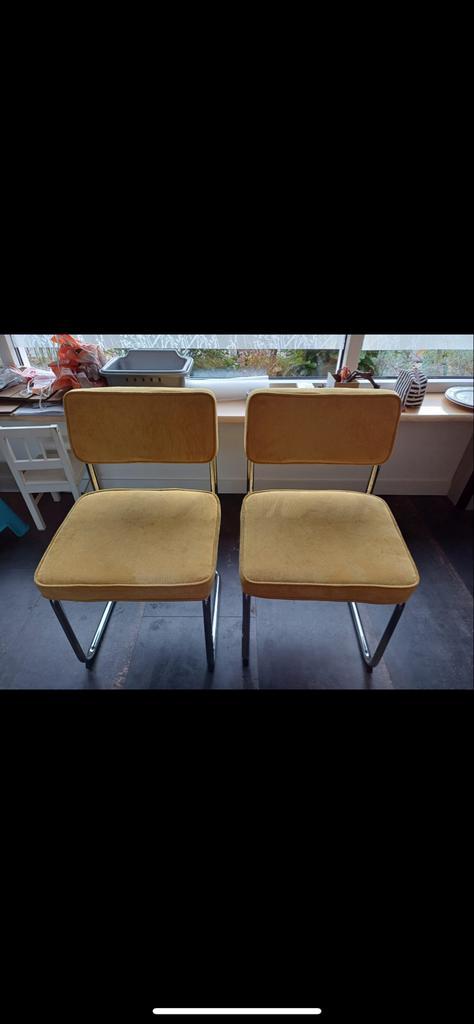 5 Eetkamerstoelen met Stalen Frame en Ribstof, Antiek en Kunst, Antiek | Meubels | Stoelen en Banken, Ophalen of Verzenden