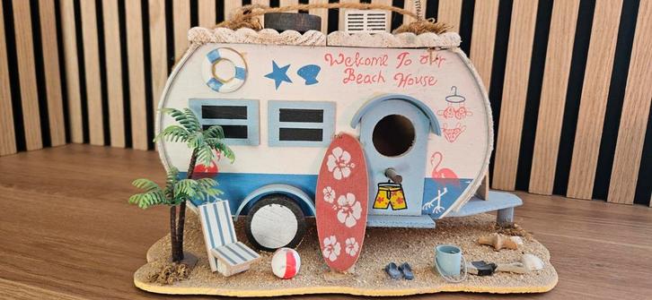 Vrolijk Vogelhuisje Strandcaravan, Huis en Inrichting, Woonaccessoires | Overige, Zo goed als nieuw, Ophalen of Verzenden