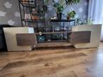 TV-meubel met glazen planken - 242cm breed, Ophalen, Gebruikt, 200 cm of meer, Minder dan 100 cm