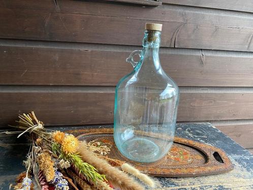 Brocante glazen fles met kurk/ vintage dienblad, Antiek en Kunst, Antiek | Glas en Kristal, Ophalen of Verzenden