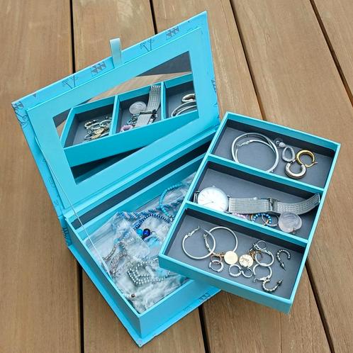 Sieradendoos met inhoud, Sieraden, Tassen en Uiterlijk, Beautycases, Gebruikt, Groen, Met spiegeltje(s), Ophalen of Verzenden
