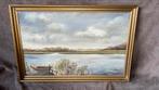 Olieschilderij op linnen “blik over het meer” 54/36 cm, Ophalen of Verzenden