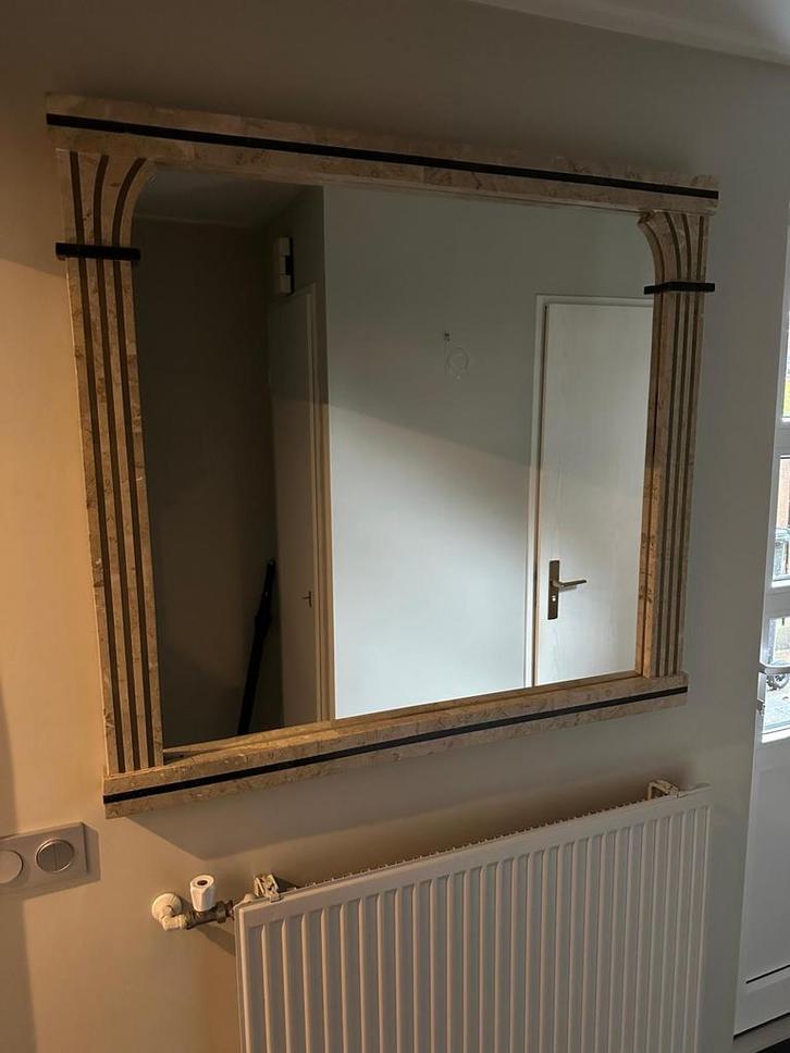 Unieke Fossielsteen Spiegel met Koper Accent, Huis en Inrichting, Woonaccessoires | Spiegels, Zo goed als nieuw, 75 tot 100 cm