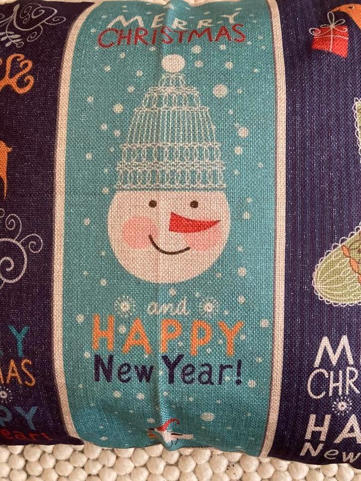 Kerst print retro sneeuwpop kerstman kerstkrans kussenhoes, Huis en Inrichting, Woonaccessoires | Kussens, Nieuw, Blauw, Vierkant