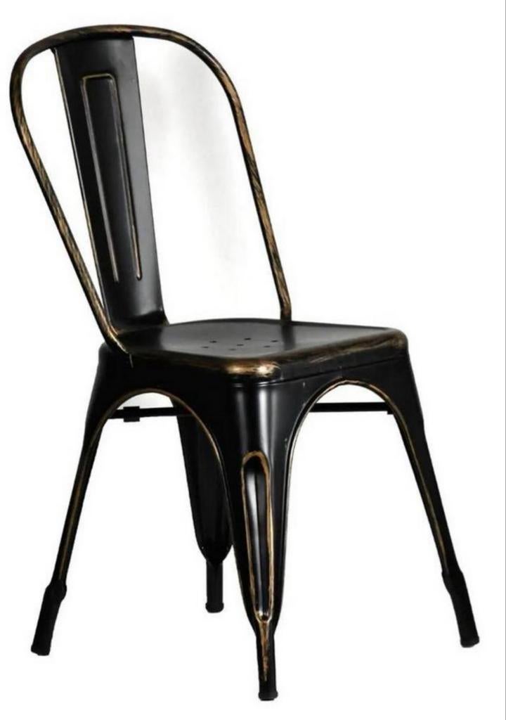 3 stuks Retro Vintage Café Stoel - Tolix Design, Ophalen, Zwart, Zo goed als nieuw, Retro / Vintage