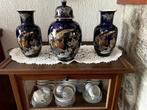 3 delig Japans kaststel met bloemen en fazant decor blauw, Antiek en Kunst, Ophalen of Verzenden