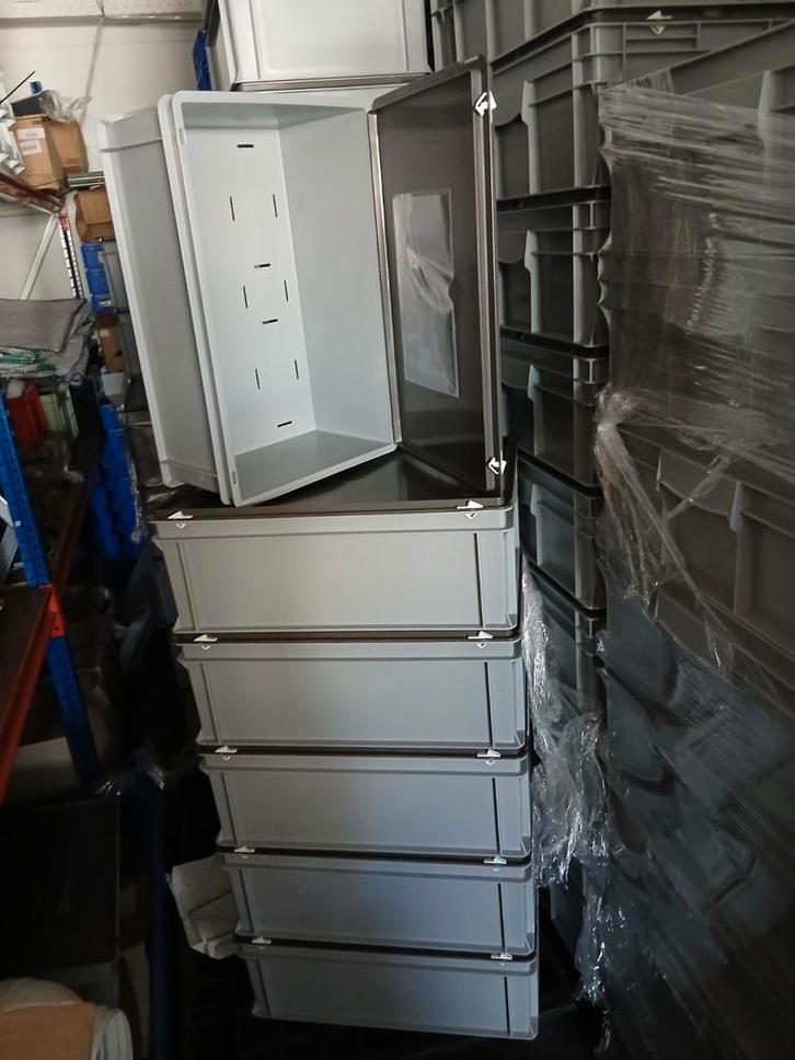 Stapelbakken 60x40x23 met Deksel - Grijs Kunststof partij, Doe-het-zelf en Verbouw, Kratten en Dozen, Minder dan 35 cm, 60 cm of meer