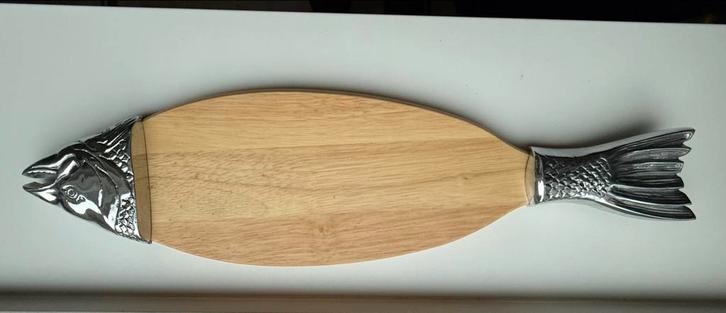 Visvormige Serveerplank - Hout & Metaal, Huis en Inrichting, Woonaccessoires | Dienbladen, Nieuw, Hout, Overige vormen, Ophalen of Verzenden