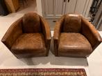 Cognac leren Aviator club fauteuil, 2 stuks, Ophalen, Gebruikt, Leer, 75 tot 100 cm