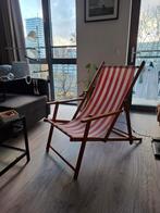 2 Houten Strandstoelen - Rood Wit Gestreepte Canvas, Ophalen, Gebruikt, Hout, Inklapbaar