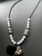 Vintage zwart met witte budda ketting, Ophalen of Verzenden, Zo goed als nieuw, Zilver, Zilver