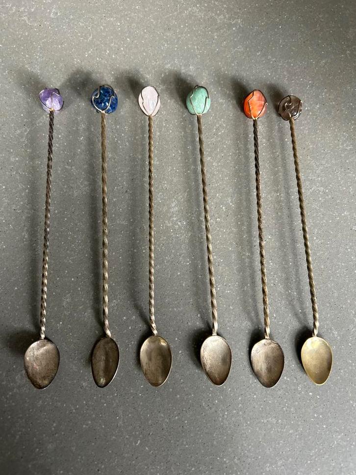 Vintage Lange Lepels met Edelstenen, Antiek en Kunst, Antiek | Bestek, Ophalen of Verzenden